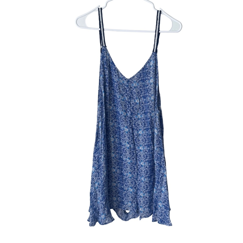 Volcom Blue Floral Medallion Romper V-Neck Spaghetti Strap B2821600